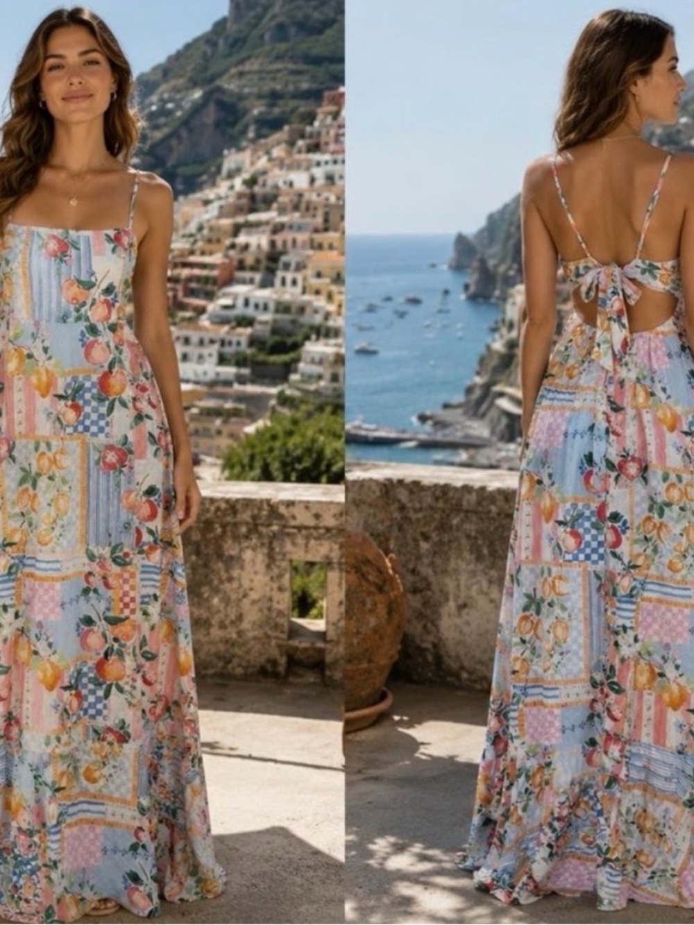 Paper Heart Anthropologie Rayon Sun dress Maxi Cottage Core Cruise Fruit dress M
